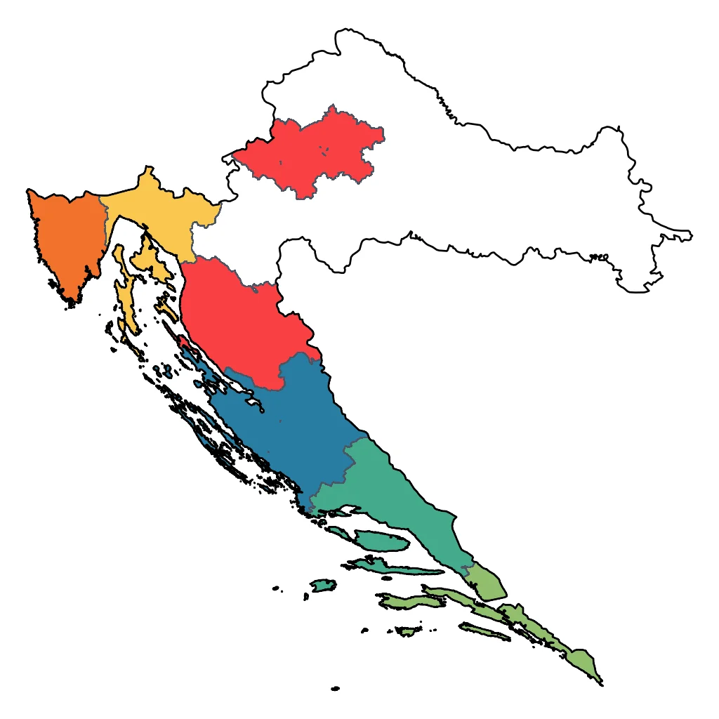 Map showing regions suitable for Sports & Active in Croatia. Overall suitability: very_good.