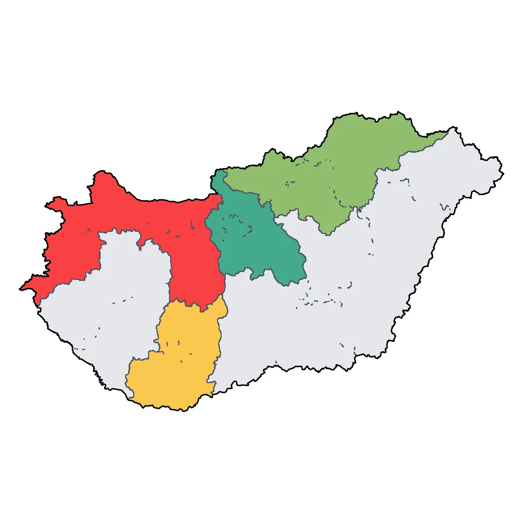 Map showing regions suitable for City & Cultural in Hungary. Overall suitability: excellent.