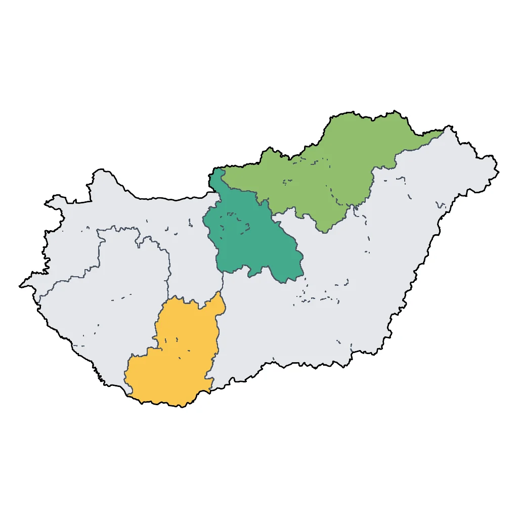 Map showing regions suitable for Festivals & Seasonal in Hungary. Overall suitability: very_good.