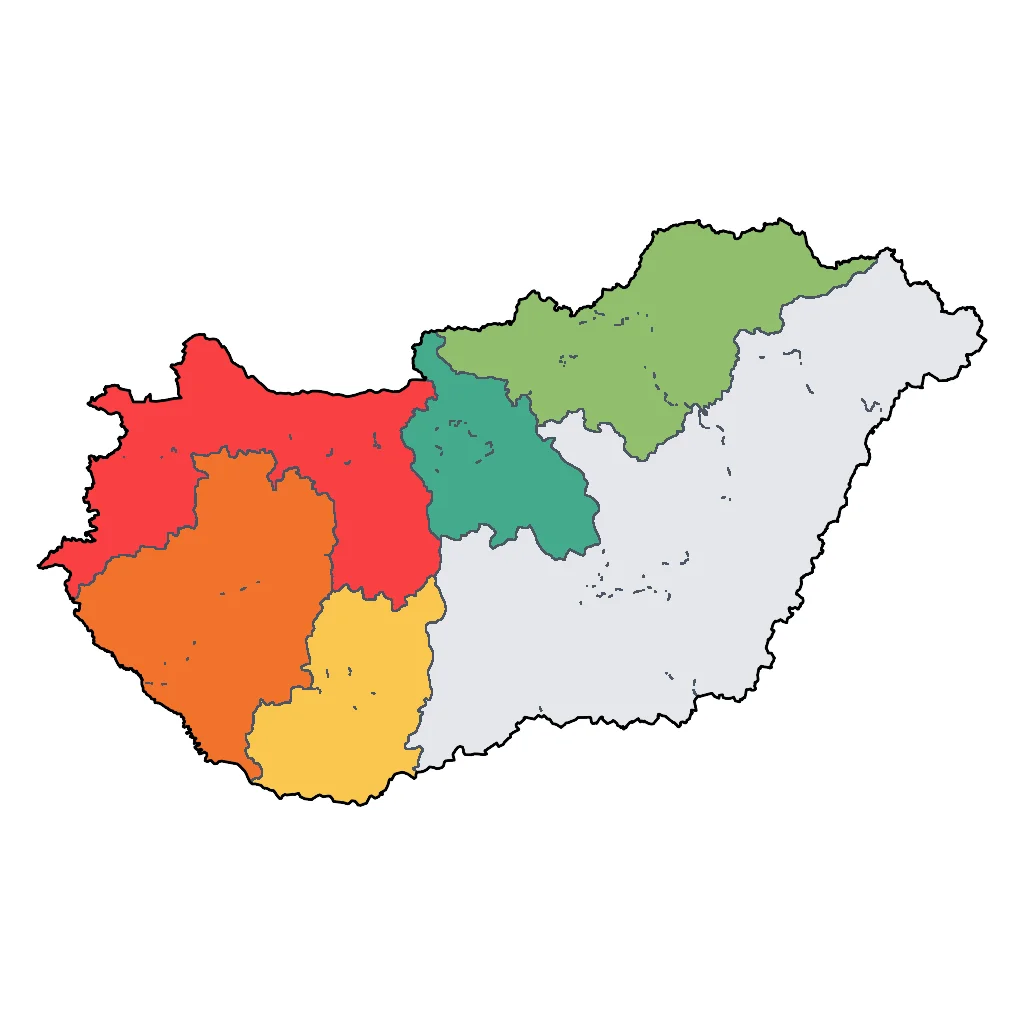 Map showing regions suitable for Road Trips & Scenic in Hungary. Overall suitability: good.
