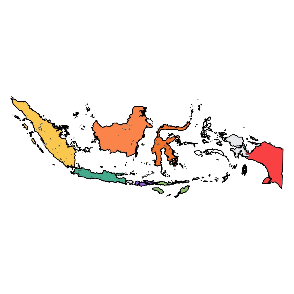 Map showing regions suitable for Adventure & Nature in Indonesia. Overall suitability: excellent.