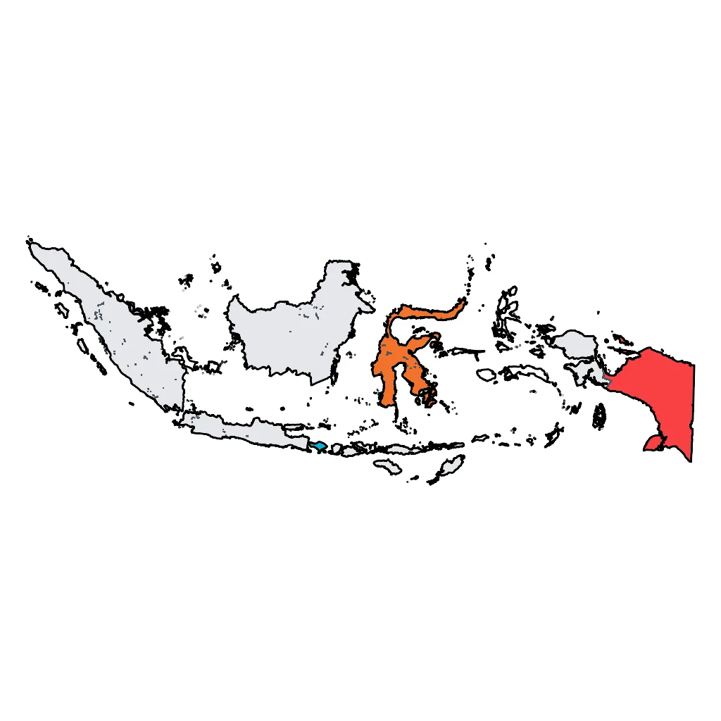 Map showing regions suitable for Festivals & Seasonal in Indonesia. Overall suitability: excellent.