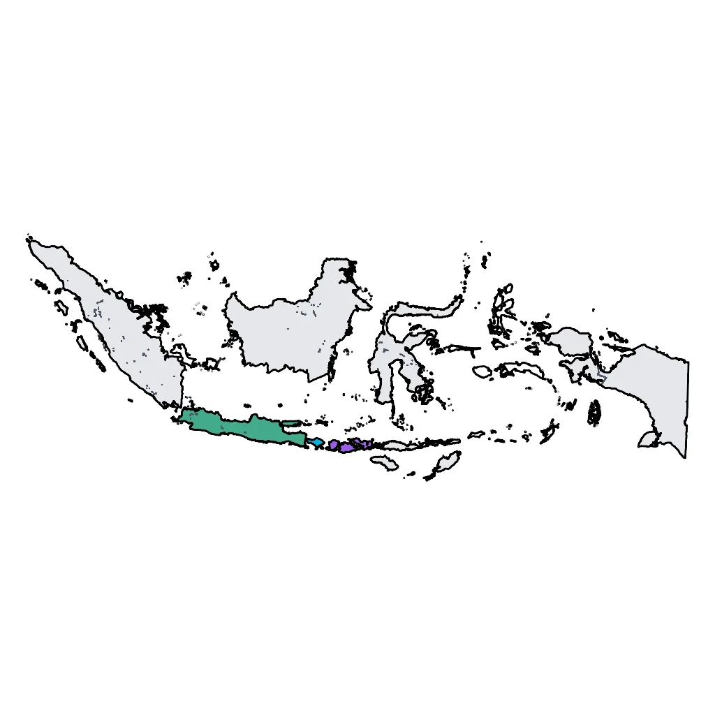 Map showing regions suitable for Relaxation & Wellness in Indonesia. Overall suitability: excellent.