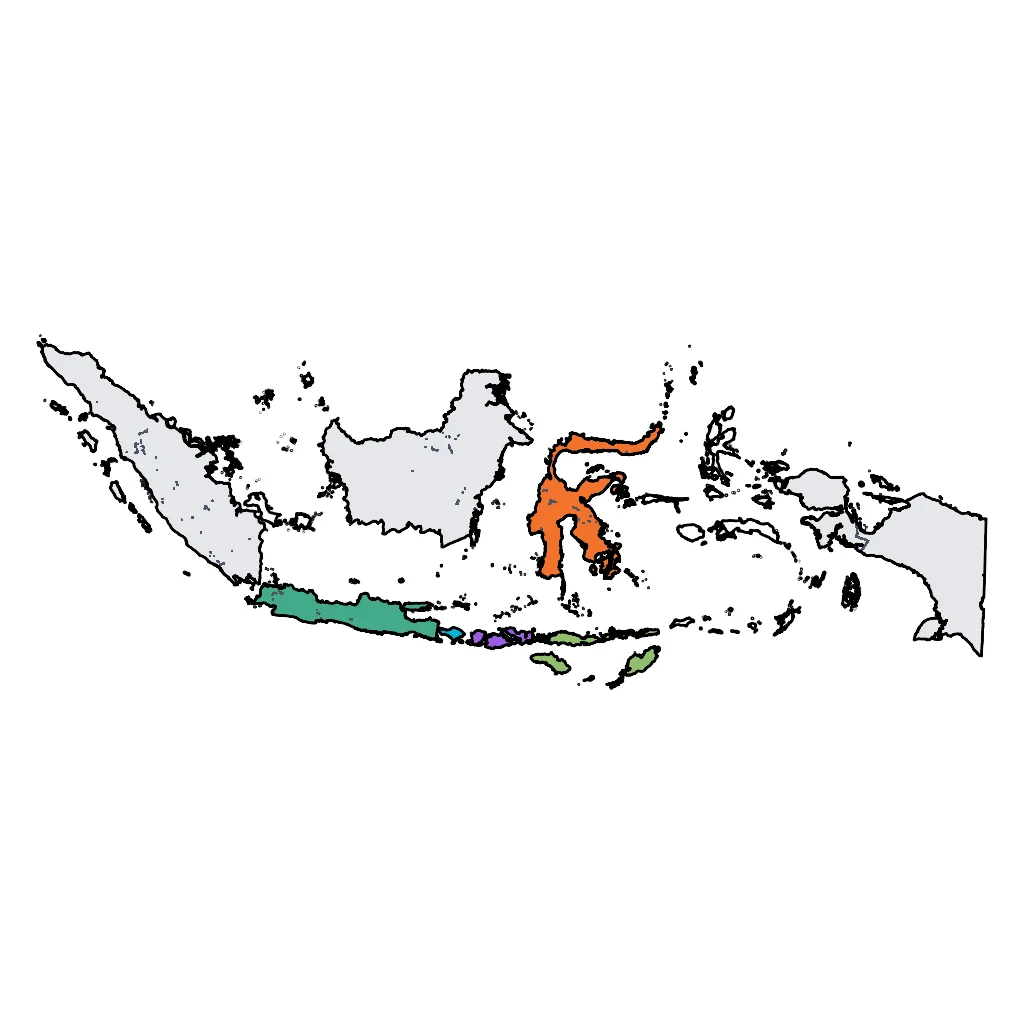 Map showing regions suitable for Road Trips & Scenic in Indonesia. Overall suitability: good.