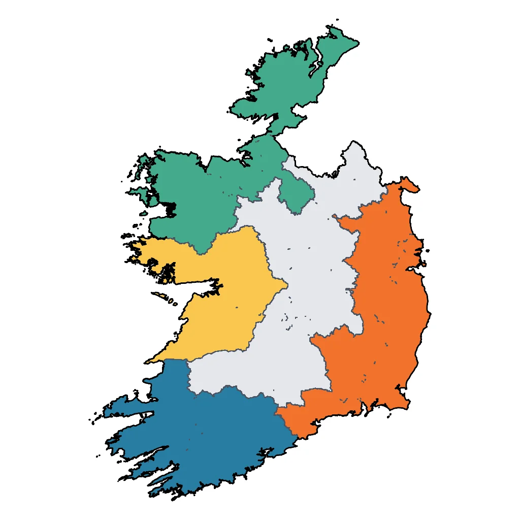 Map showing regions suitable for Festivals & Seasonal in Ireland. Overall suitability: very_good.
