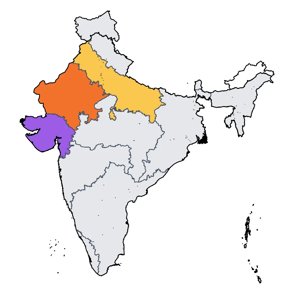 Map showing regions suitable for Festivals & Seasonal in India. Overall suitability: excellent.