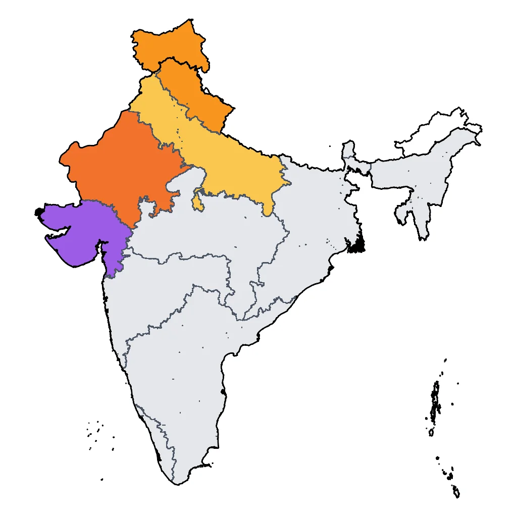 Map showing regions suitable for Road Trips & Scenic in India. Overall suitability: very_good.