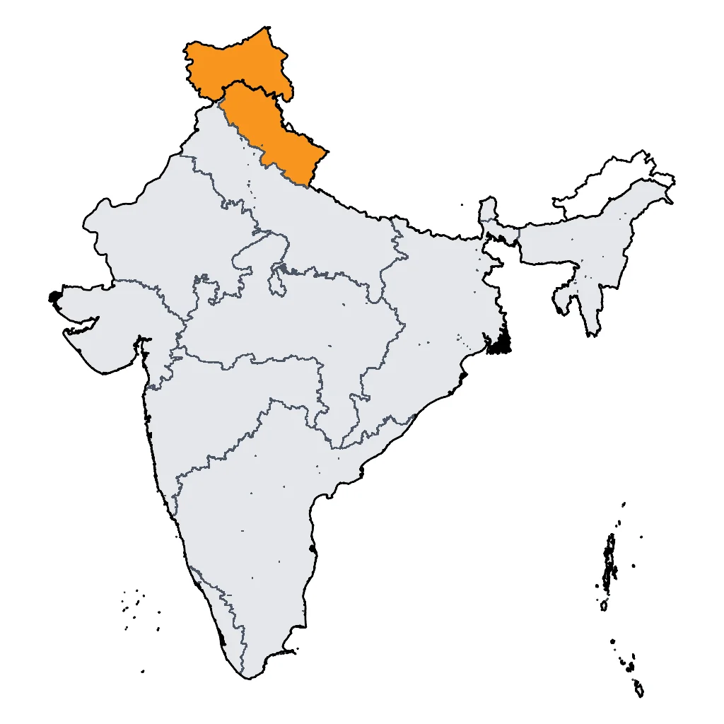 Map showing regions suitable for Ski & Snow in India. Overall suitability: good.