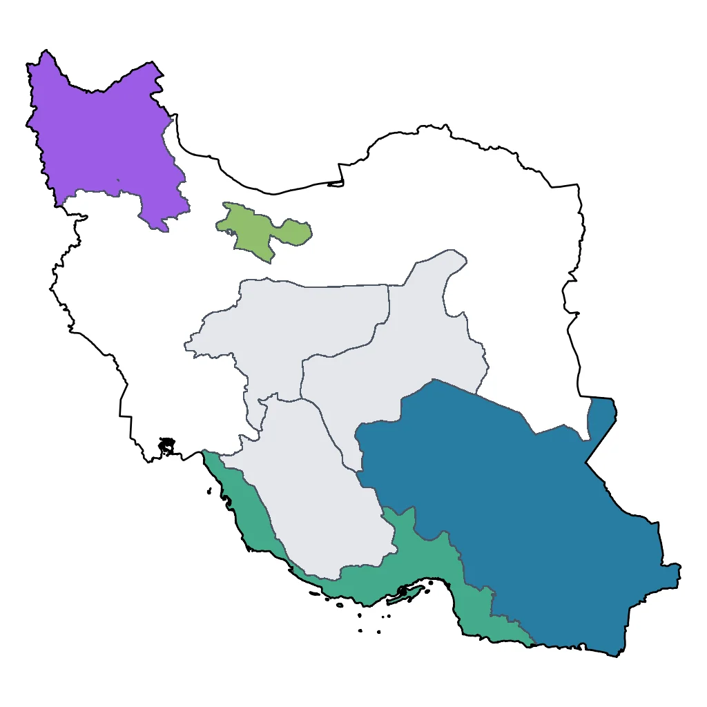Map showing regions suitable for Adventure & Nature in Iran. Overall suitability: excellent.