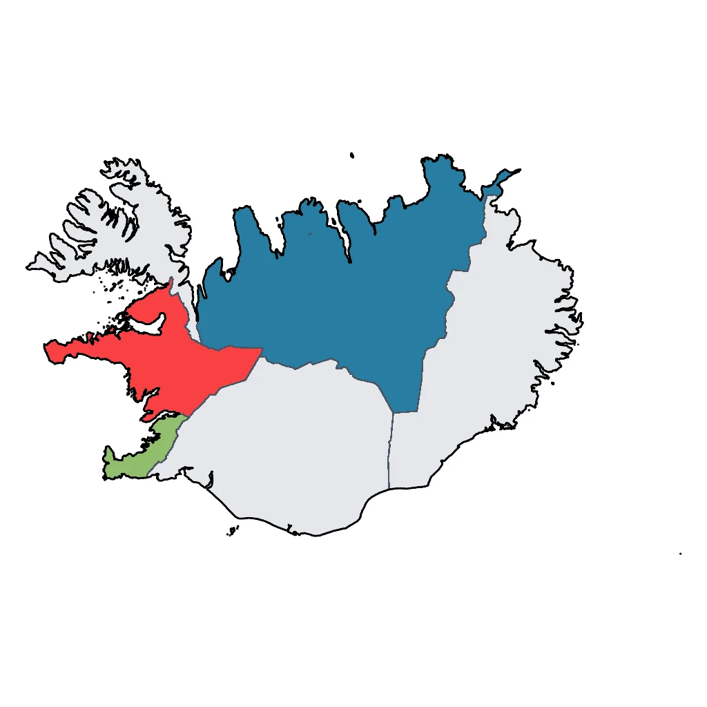 Map showing regions suitable for Festivals & Seasonal in Iceland. Overall suitability: very_good.