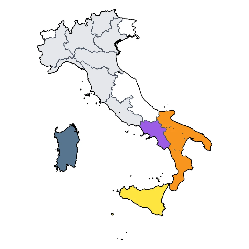 Map showing regions suitable for Beach & Sea in Italy. Overall suitability: excellent.