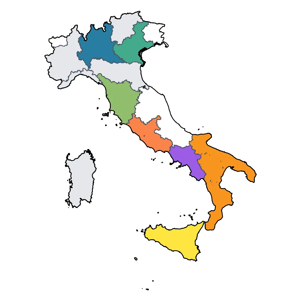 Map showing regions suitable for City & Cultural in Italy. Overall suitability: excellent.