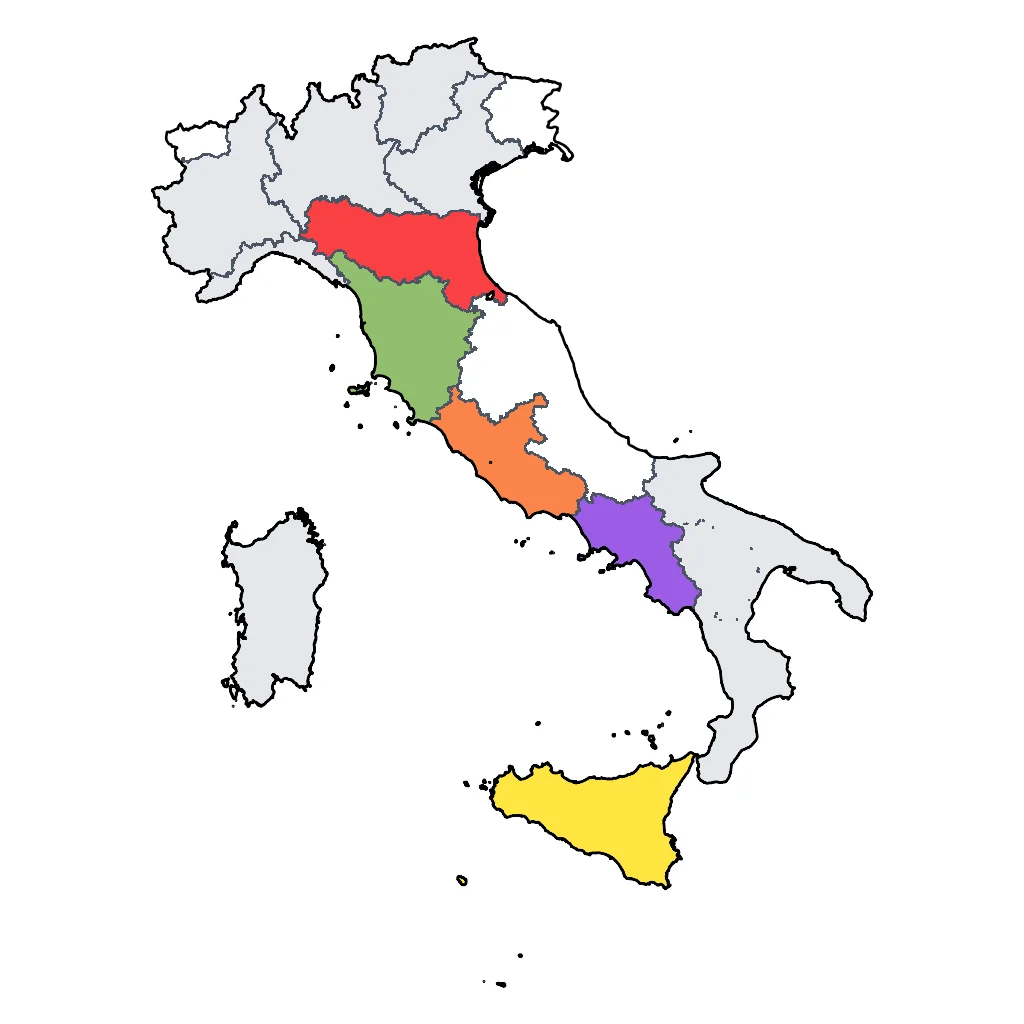 Map showing regions suitable for Educational & Exploratory in Italy. Overall suitability: excellent.