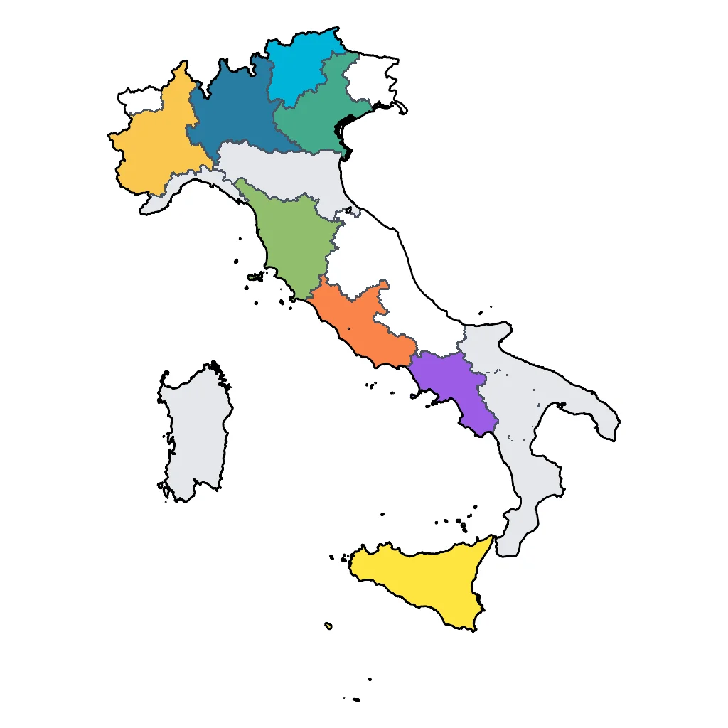 Map showing regions suitable for Relaxation & Wellness in Italy. Overall suitability: excellent.