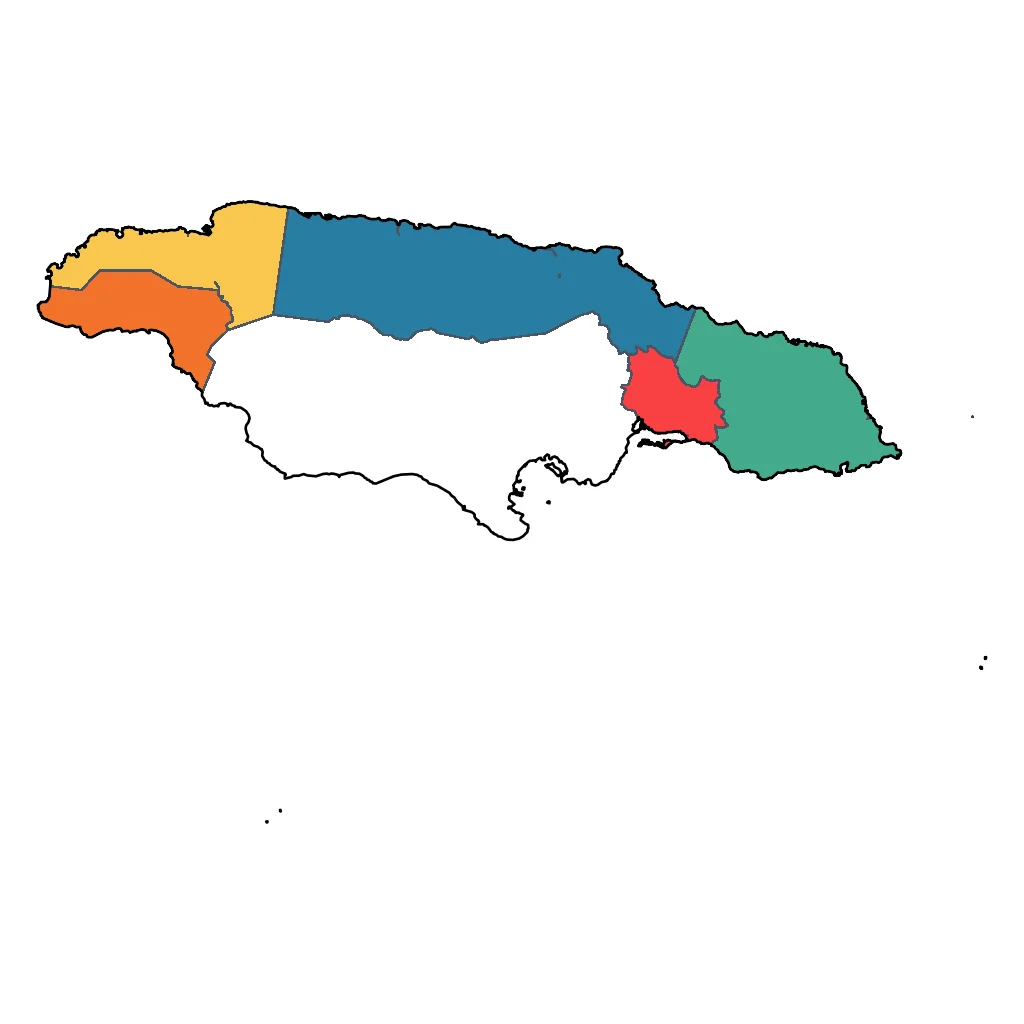 Map showing regions suitable for Festivals & Seasonal in Jamaica. Overall suitability: very_good.