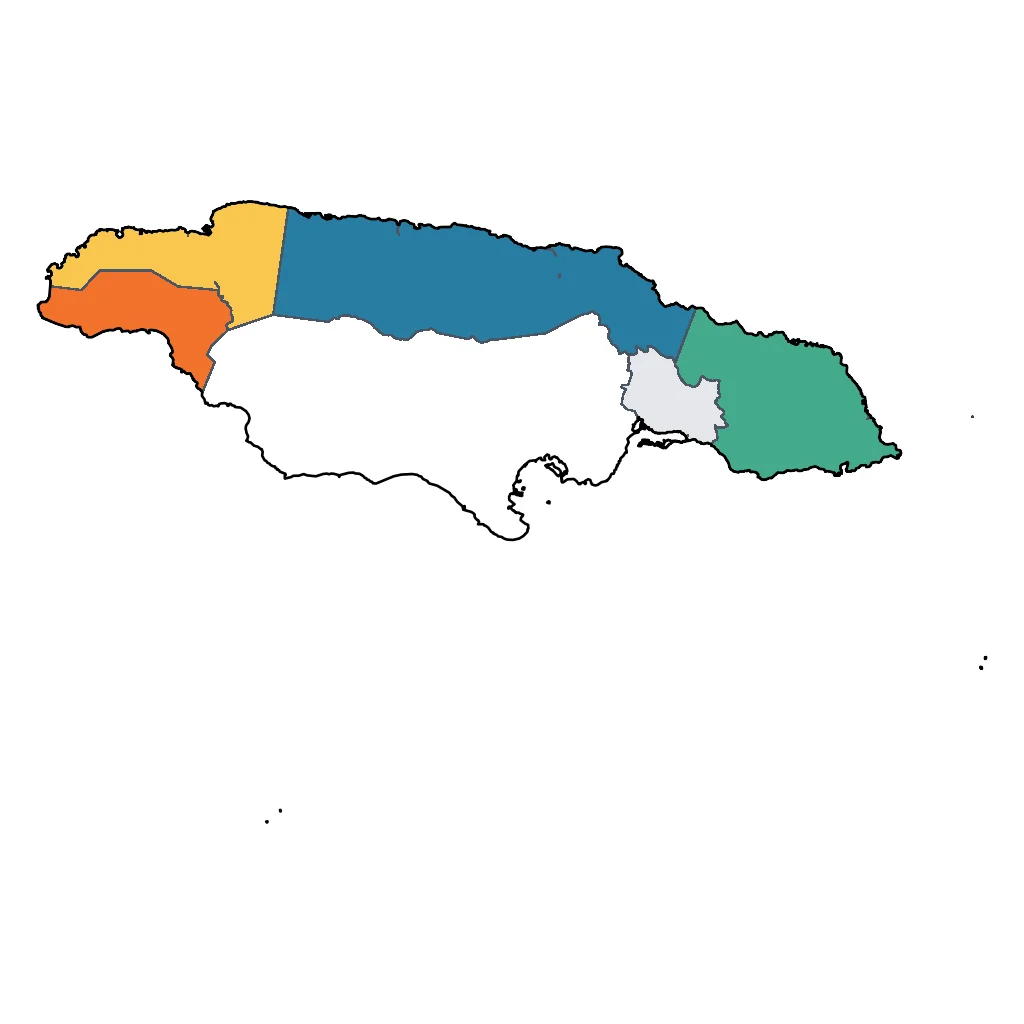 Map showing regions suitable for Relaxation & Wellness in Jamaica. Overall suitability: very_good.