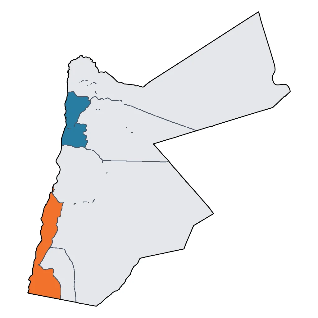 Map showing regions suitable for Beach & Sea in Jordan. Overall suitability: very_good.