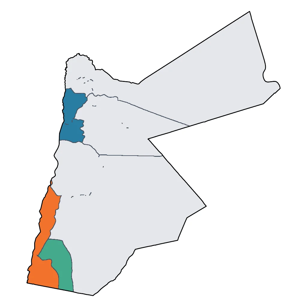Map showing regions suitable for Relaxation & Wellness in Jordan. Overall suitability: excellent.