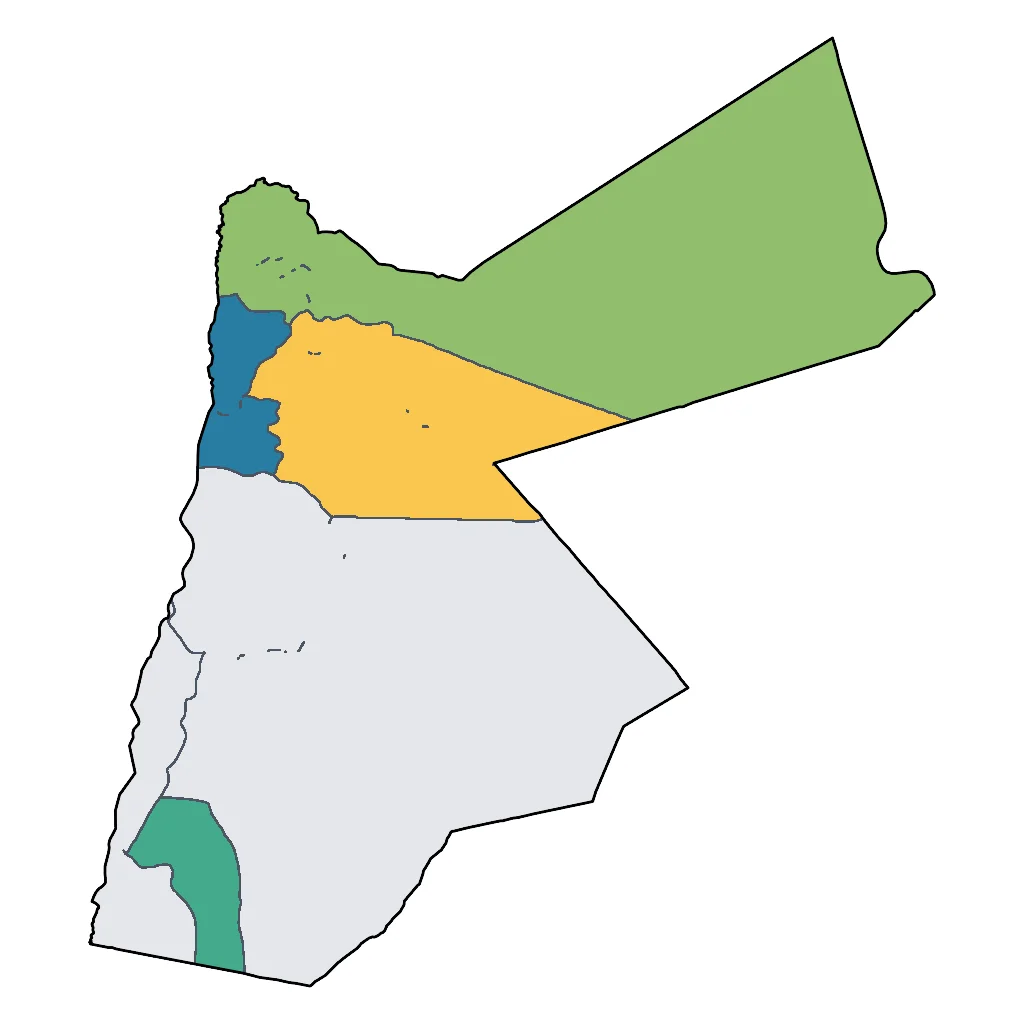 Map showing regions suitable for Road Trips & Scenic in Jordan. Overall suitability: very_good.