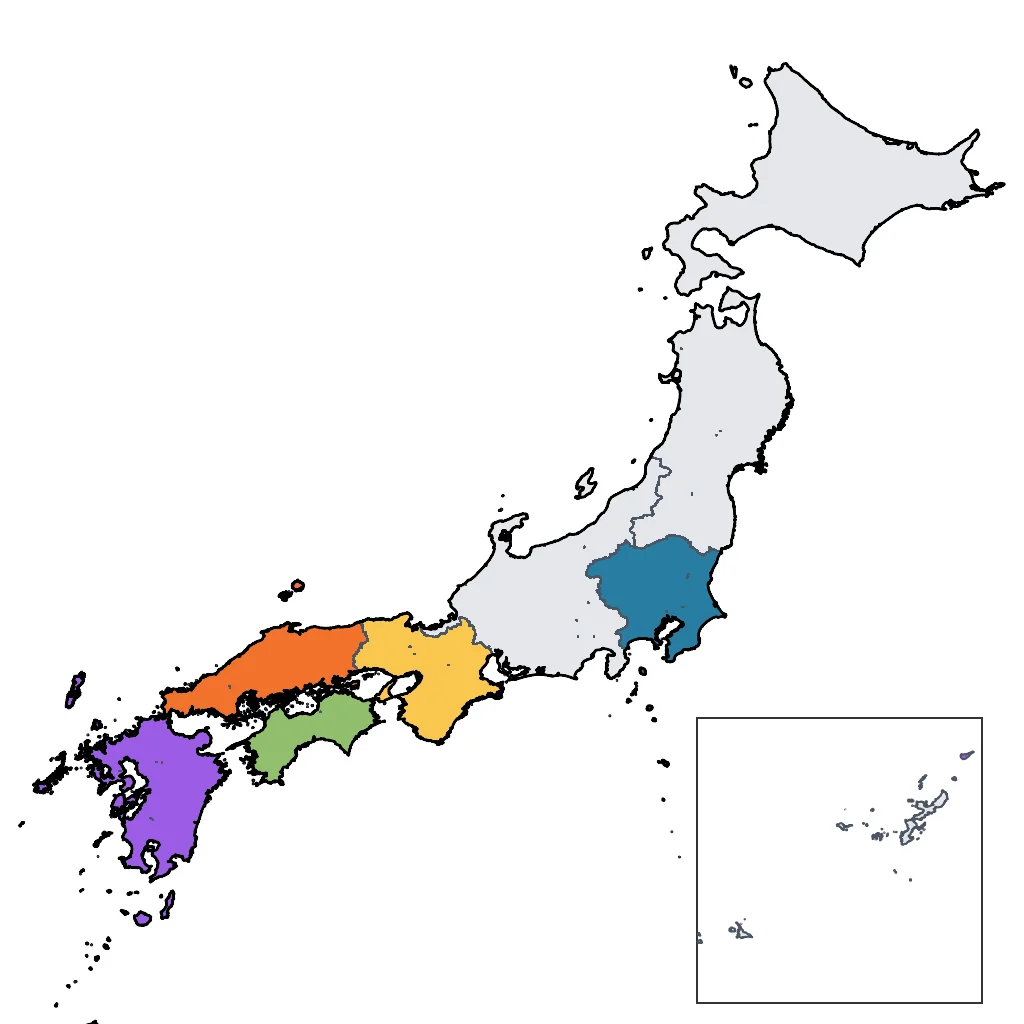 Map showing regions suitable for Educational & Exploratory in Japan. Overall suitability: excellent.