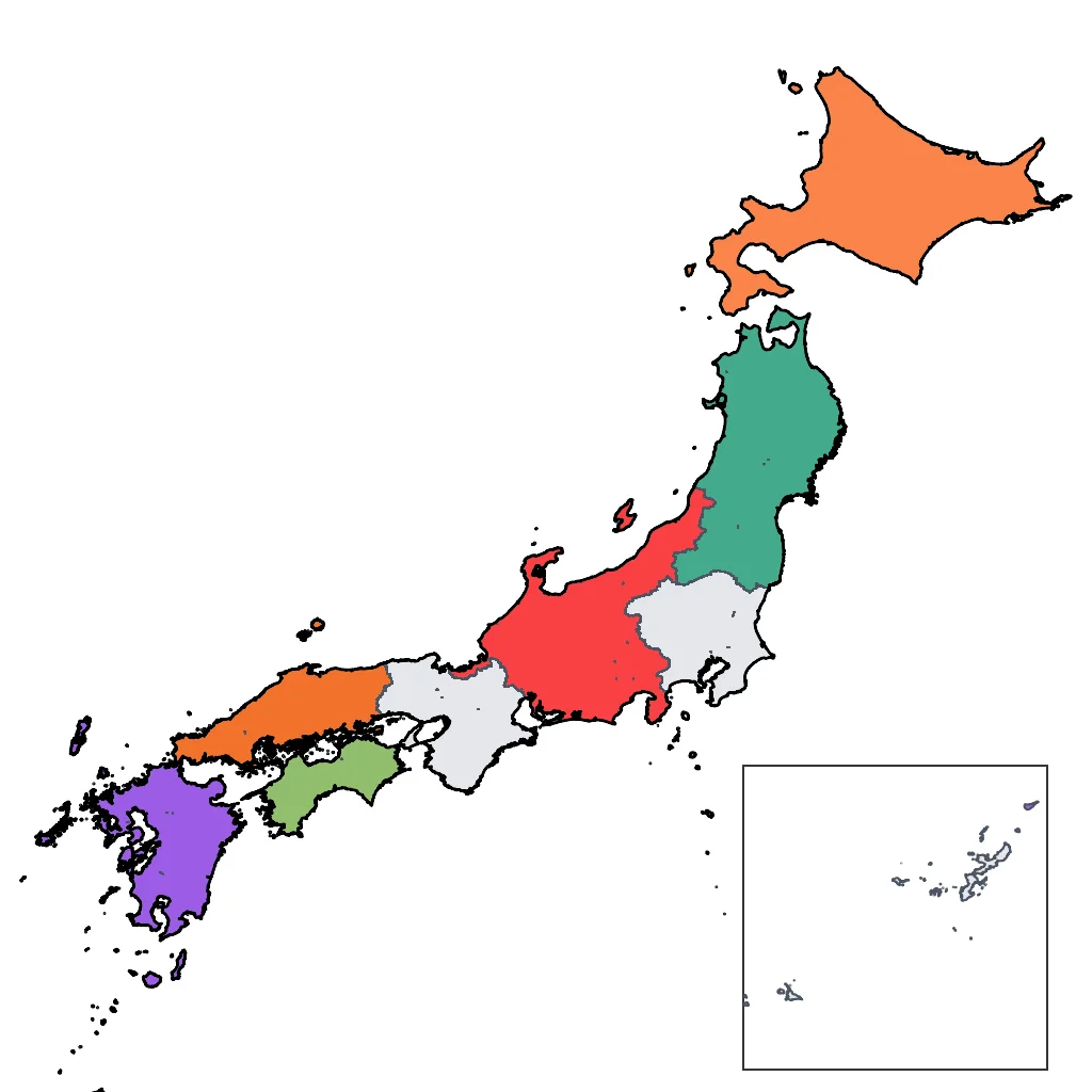 Map showing regions suitable for Road Trips & Scenic in Japan. Overall suitability: very_good.