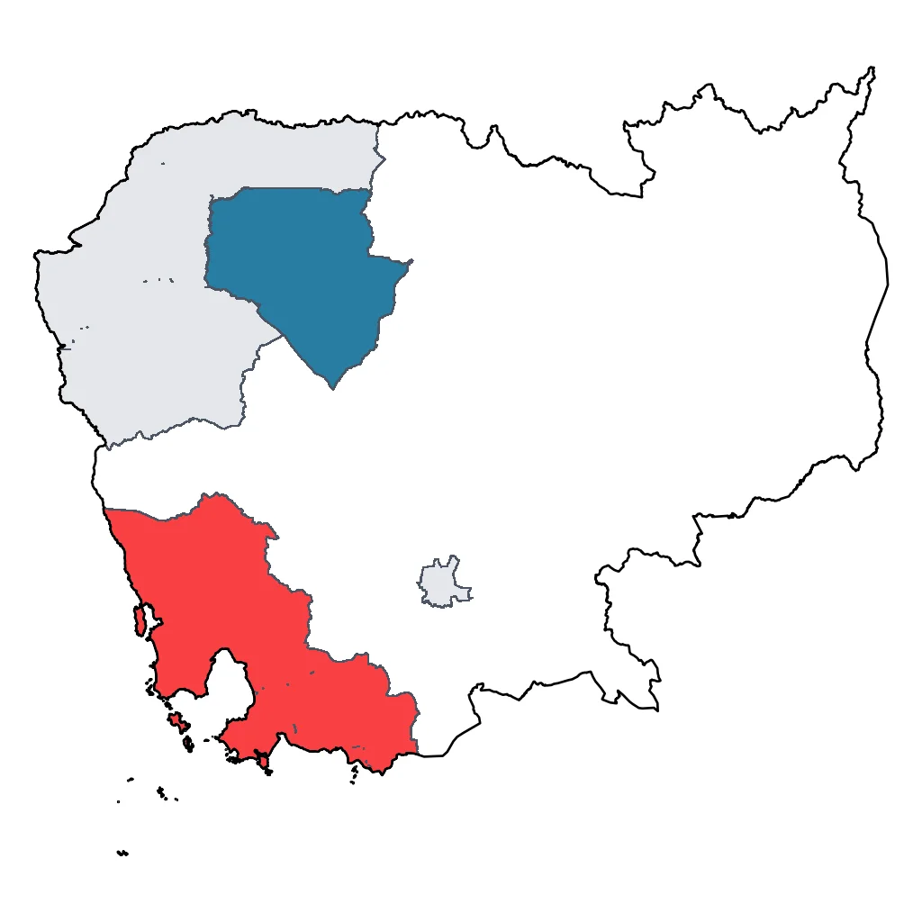 Map showing regions suitable for Relaxation & Wellness in Cambodia. Overall suitability: very_good.