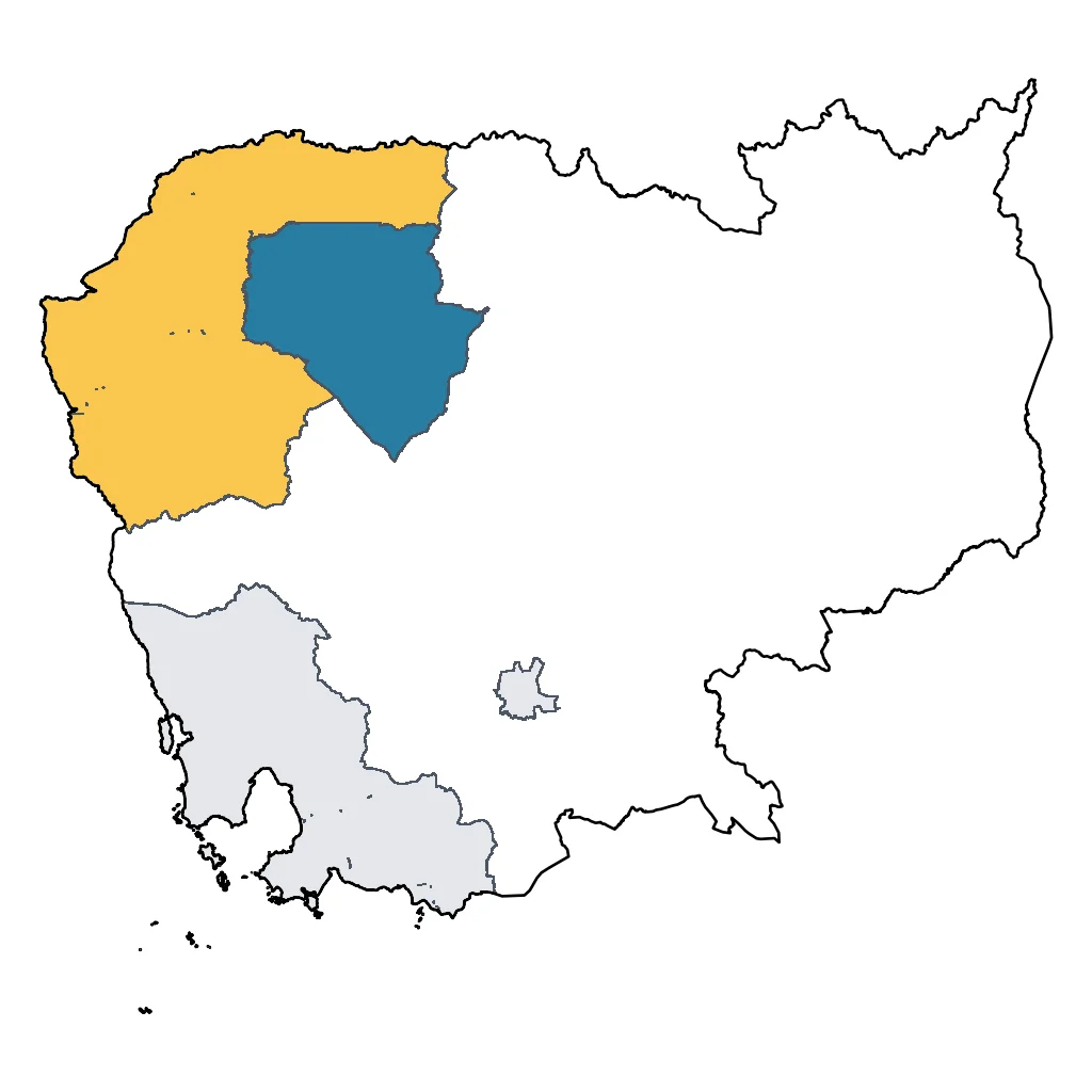 Map showing regions suitable for Road Trips & Scenic in Cambodia. Overall suitability: good.