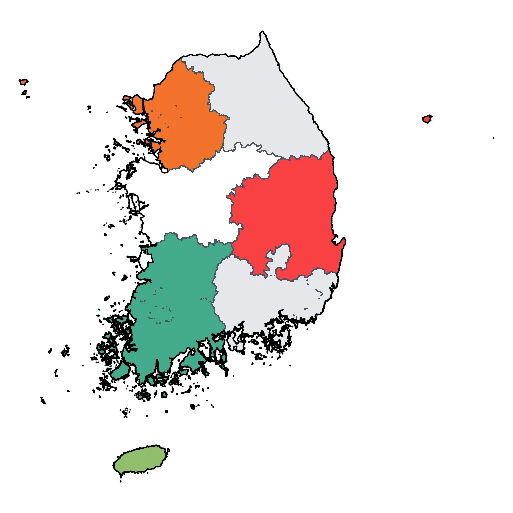 Map showing regions suitable for Educational & Exploratory in South Korea. Overall suitability: excellent.