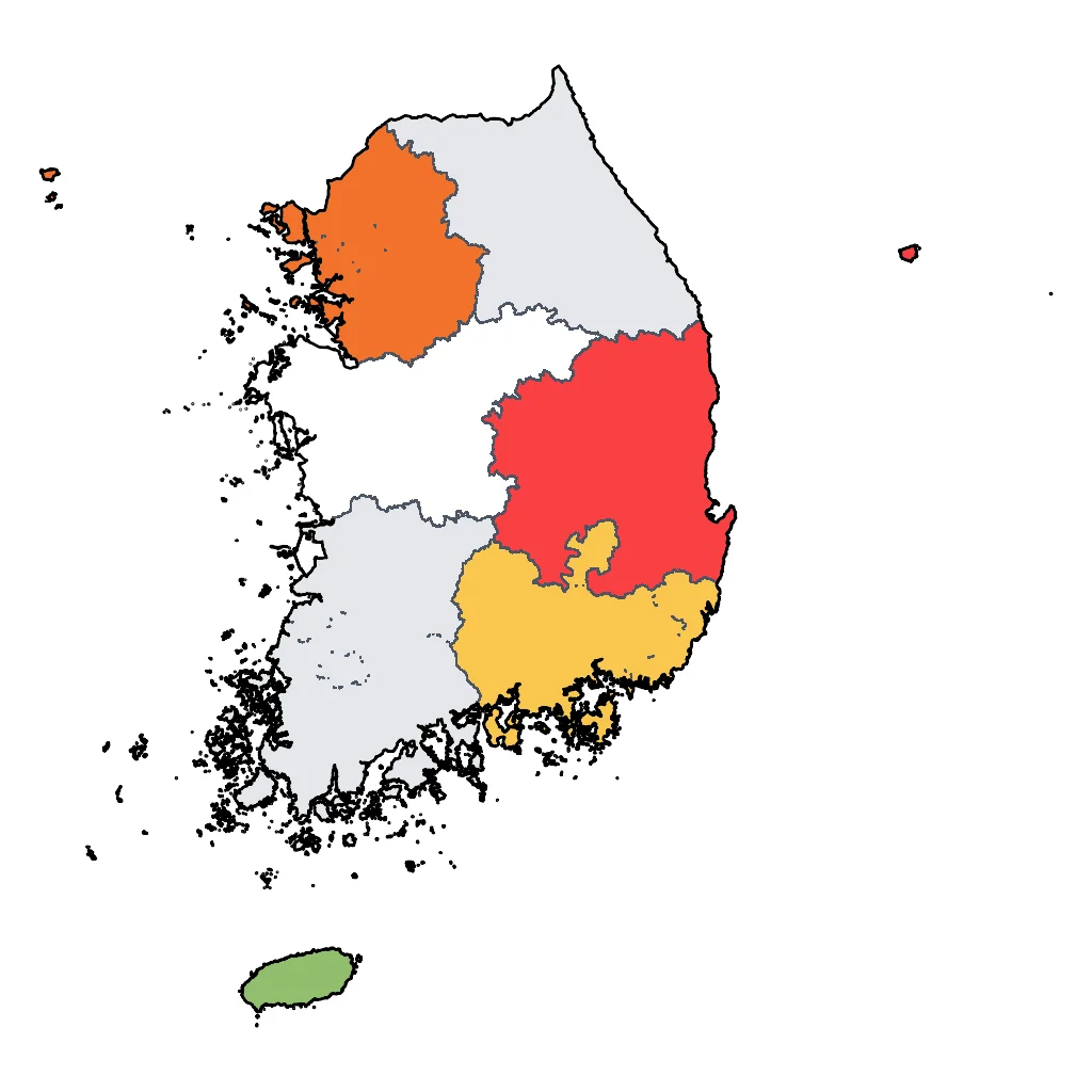 Map showing regions suitable for Relaxation & Wellness in South Korea. Overall suitability: very_good.