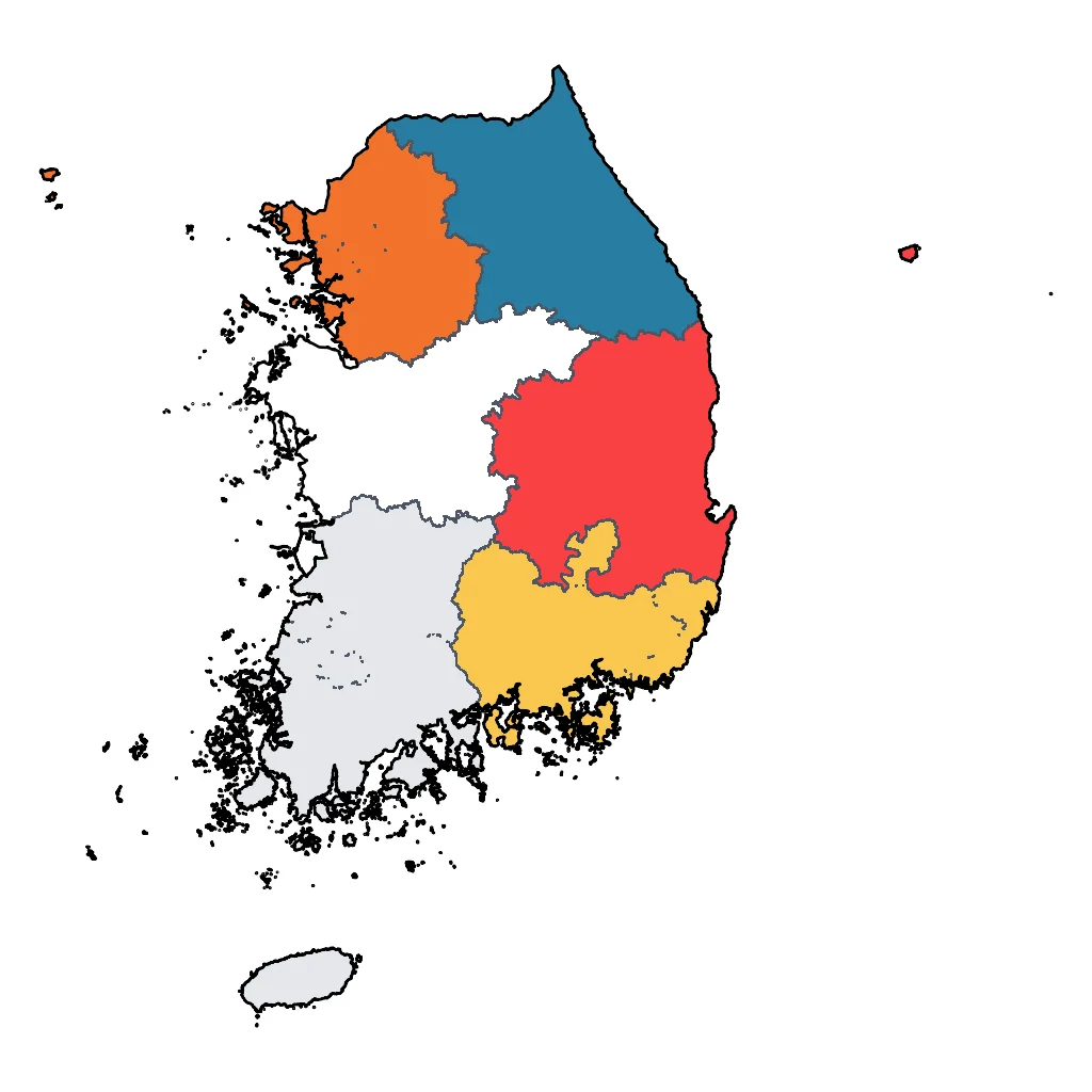 Map showing regions suitable for Theme Park & Entertainment in South Korea. Overall suitability: good.