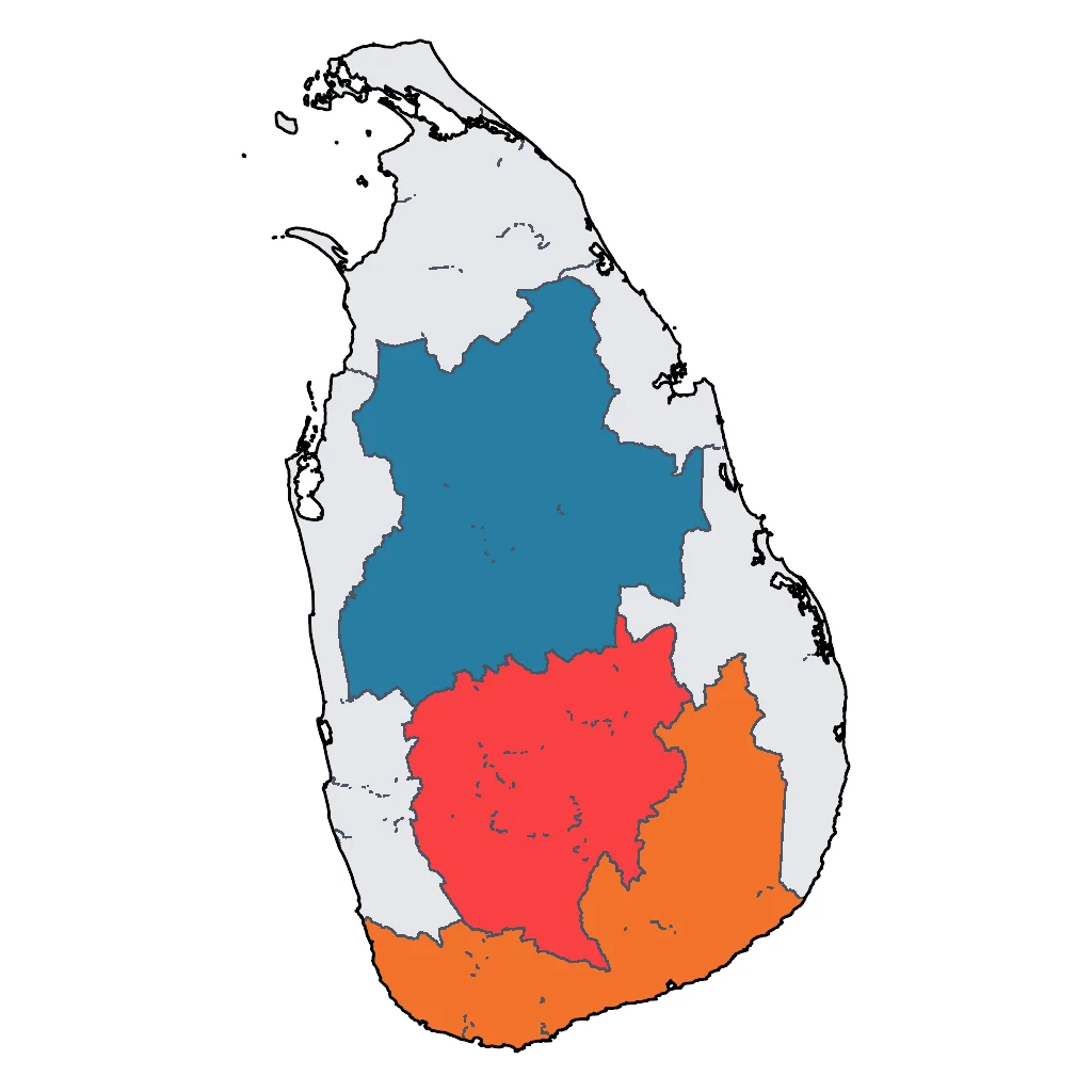 Map showing regions suitable for City & Cultural in Sri Lanka. Overall suitability: excellent.