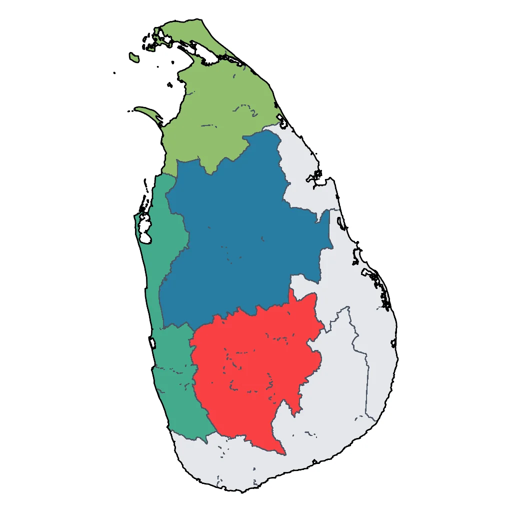 Map showing regions suitable for Festivals & Seasonal in Sri Lanka. Overall suitability: excellent.