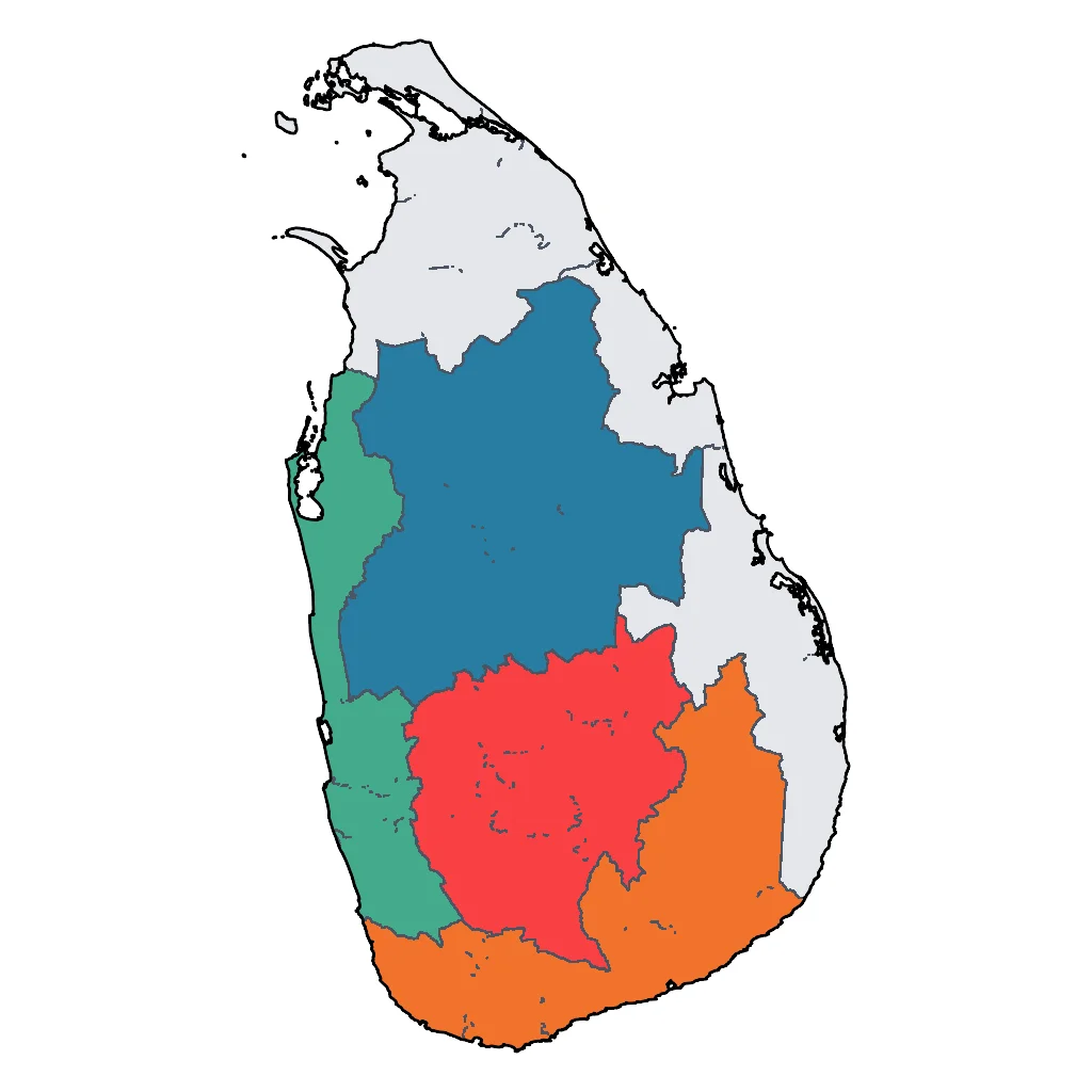 Map showing regions suitable for Relaxation & Wellness in Sri Lanka. Overall suitability: very_good.