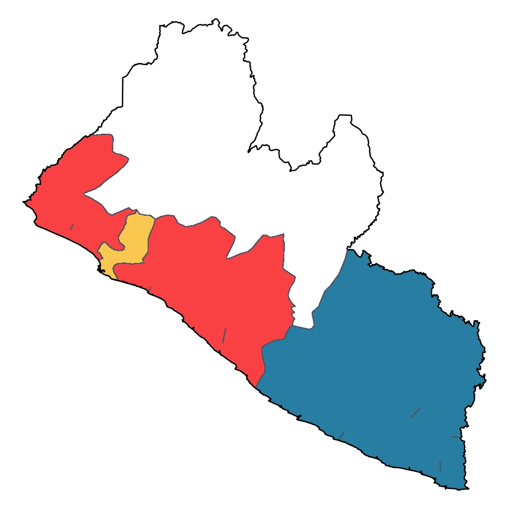 Map showing regions suitable for Adventure & Nature in Liberia. Overall suitability: very_good.