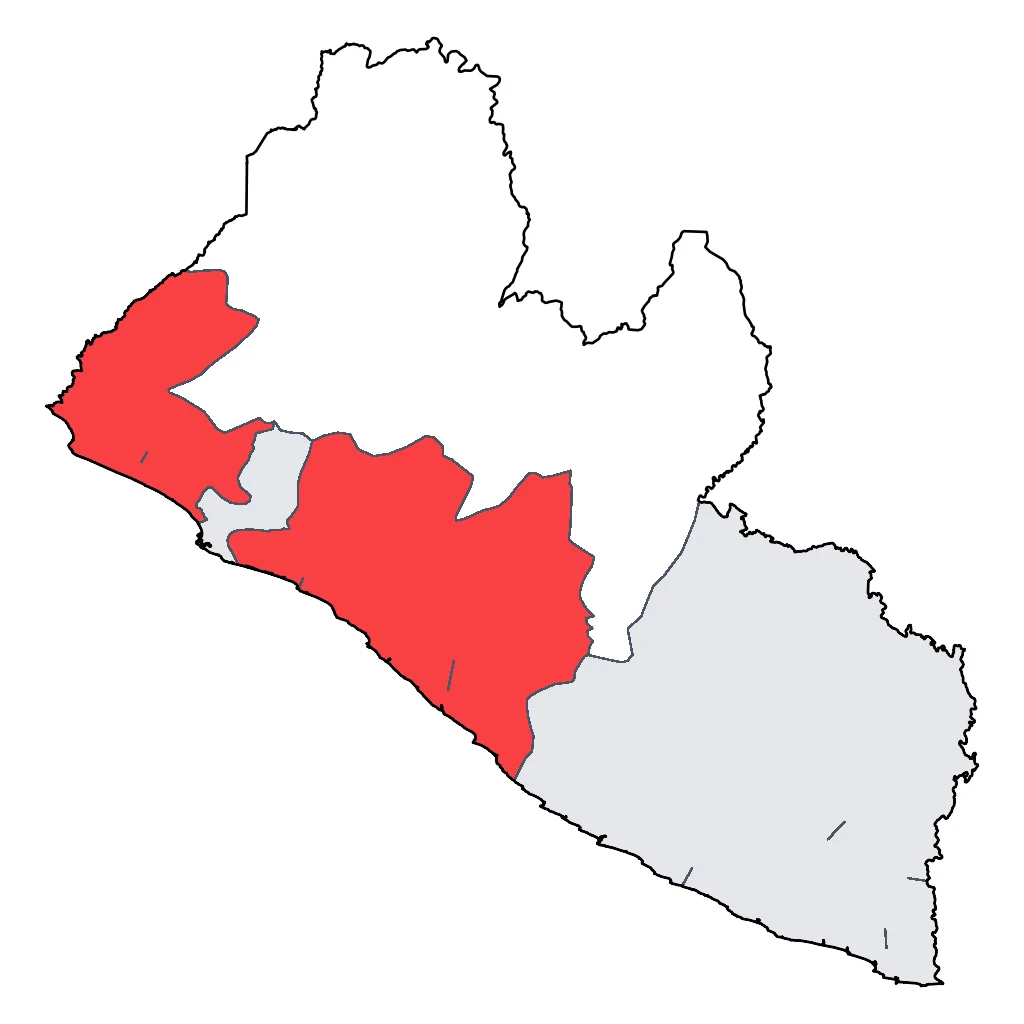 Map showing regions suitable for Sports & Active in Liberia. Overall suitability: good.