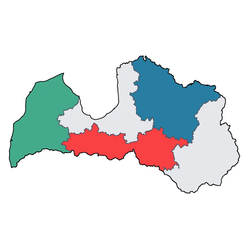 Map showing regions suitable for Adventure & Nature in Latvia. Overall suitability: very_good.