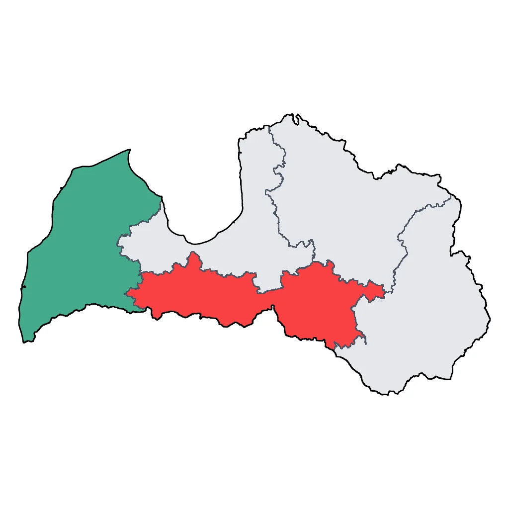 Map showing regions suitable for Beach & Sea in Latvia. Overall suitability: good.