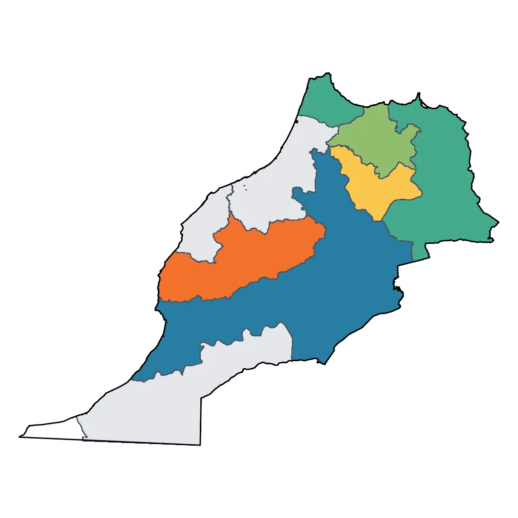 Map showing regions suitable for Adventure & Nature in Morocco. Overall suitability: excellent.
