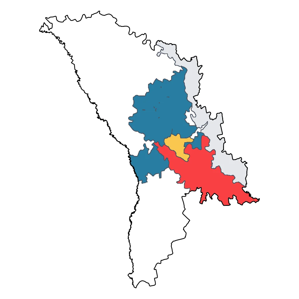 Map showing regions suitable for Road Trips & Scenic in Moldova. Overall suitability: good.