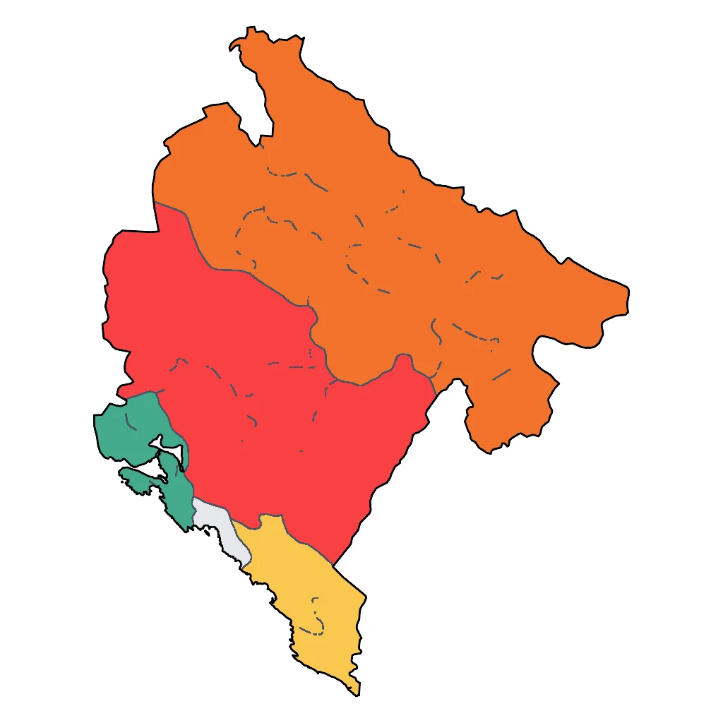 Map showing regions suitable for Educational & Exploratory in Montenegro. Overall suitability: good.