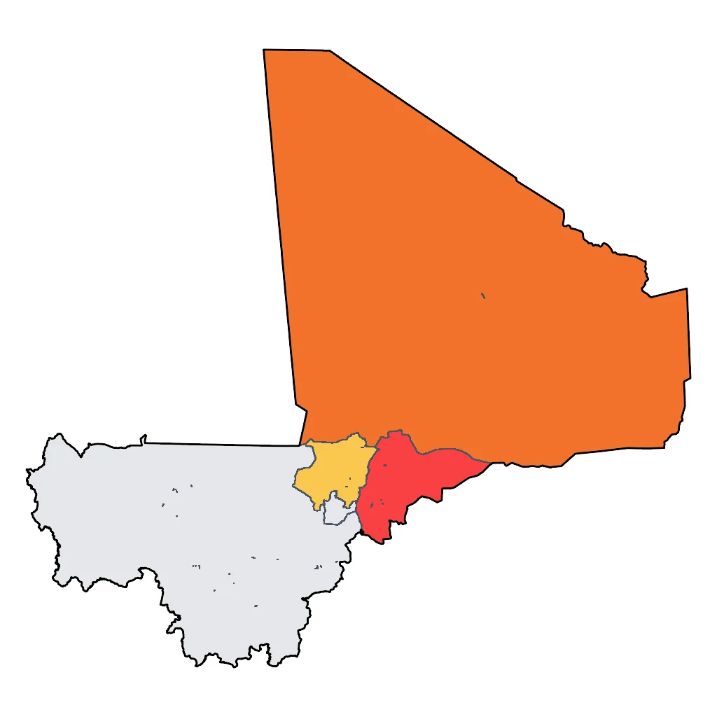 Map showing regions suitable for Adventure & Nature in Mali. Overall suitability: excellent.