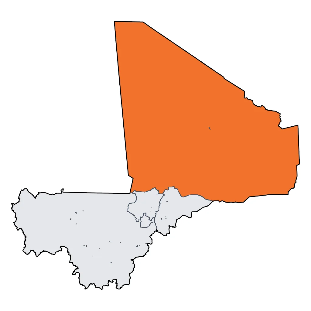 Map showing regions suitable for Road Trips & Scenic in Mali. Overall suitability: good.