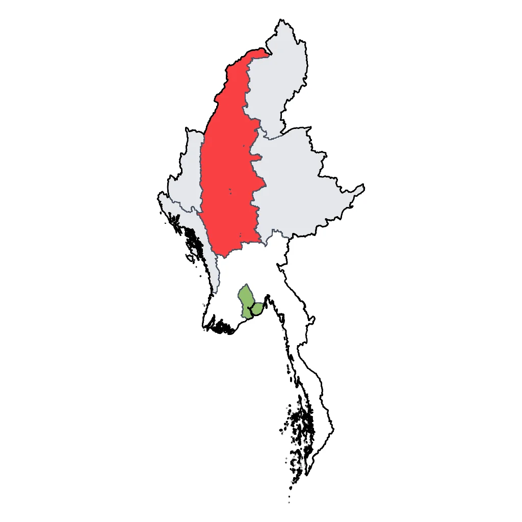 Map showing regions suitable for City & Cultural in Myanmar. Overall suitability: excellent.