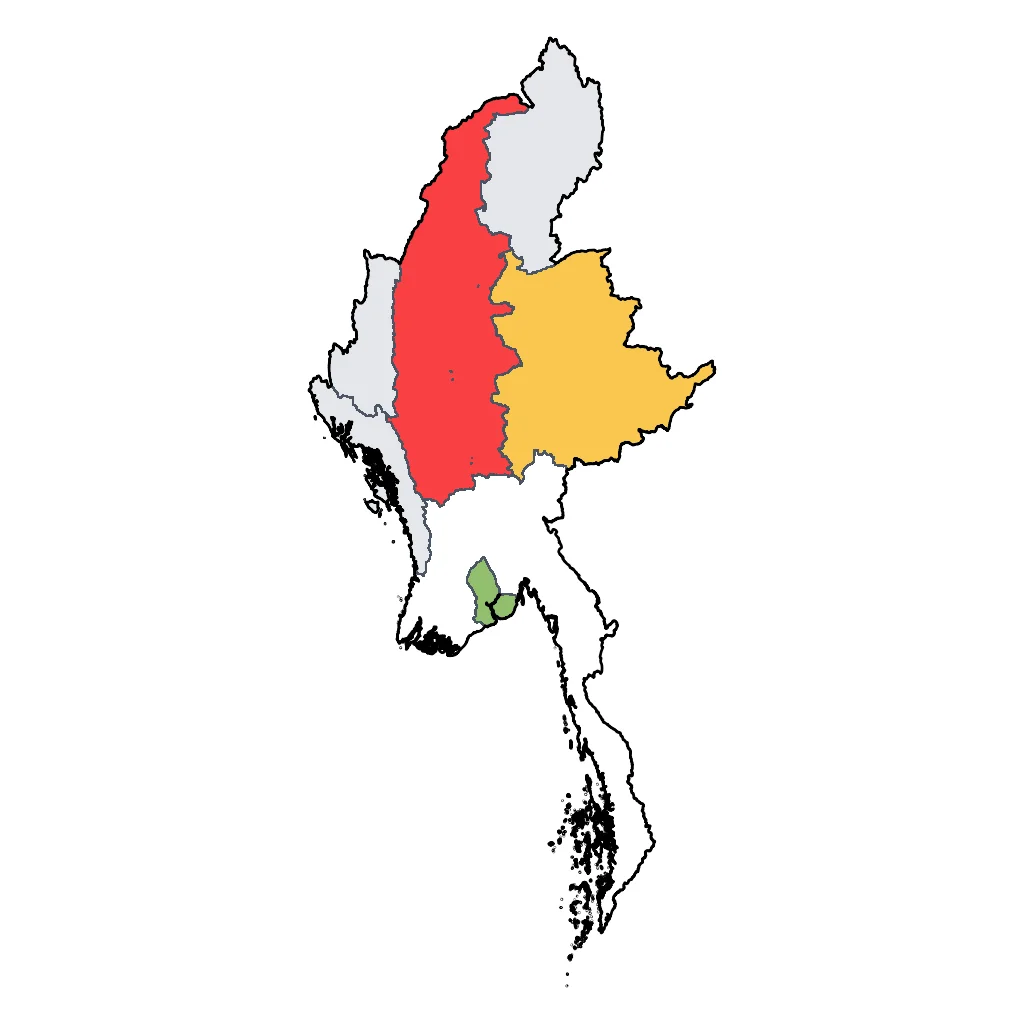 Map showing regions suitable for Educational & Exploratory in Myanmar. Overall suitability: excellent.
