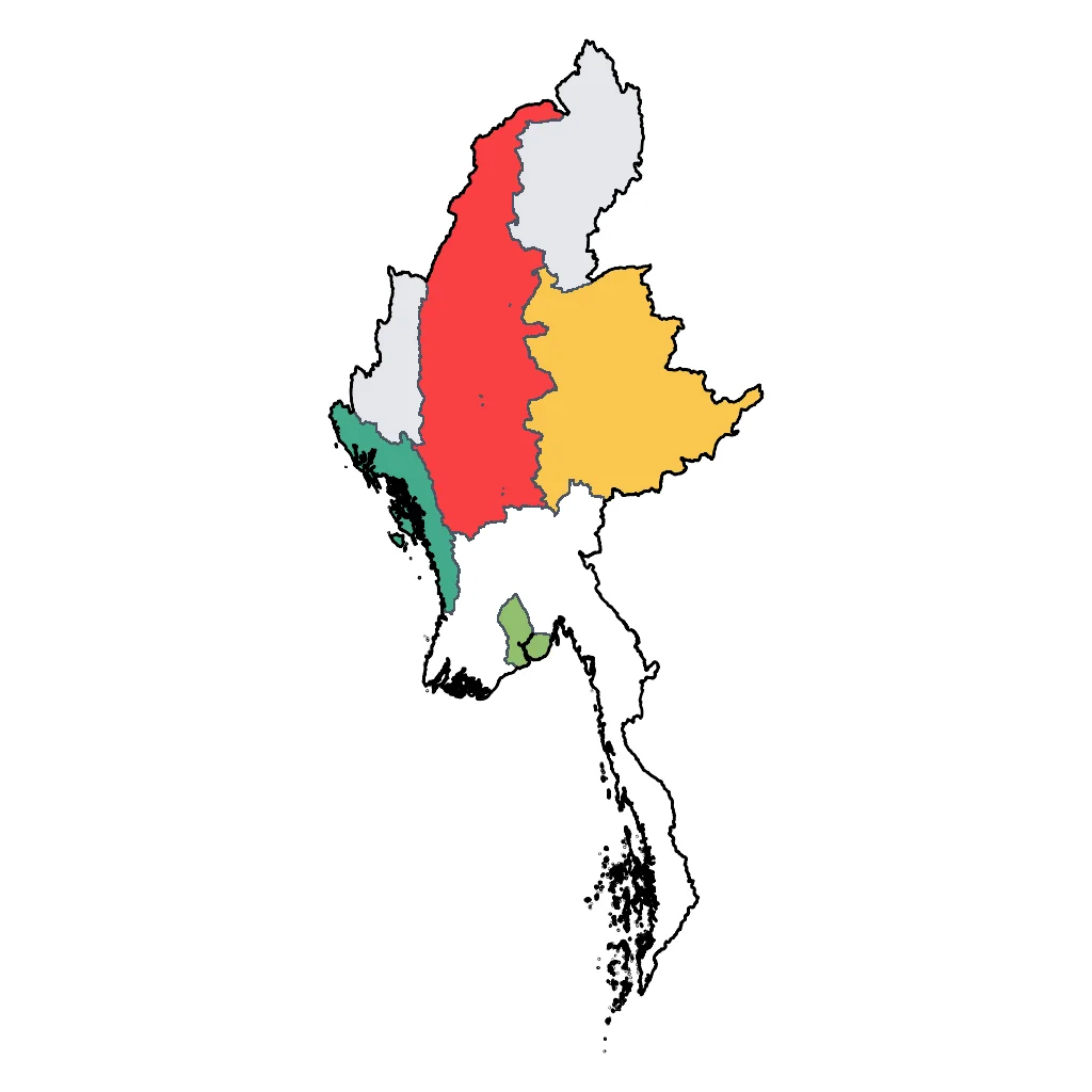 Map showing regions suitable for Relaxation & Wellness in Myanmar. Overall suitability: very_good.