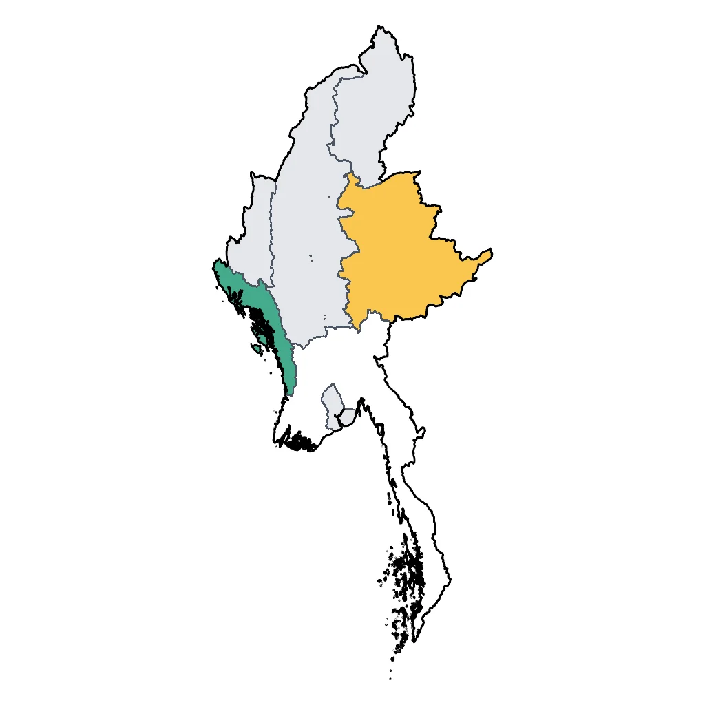 Map showing regions suitable for Sports & Active in Myanmar. Overall suitability: good.