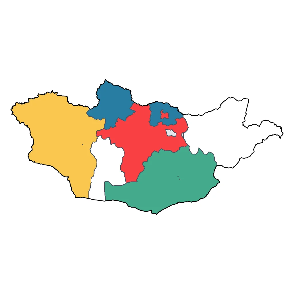 Map showing regions suitable for Adventure & Nature in Mongolia. Overall suitability: excellent.