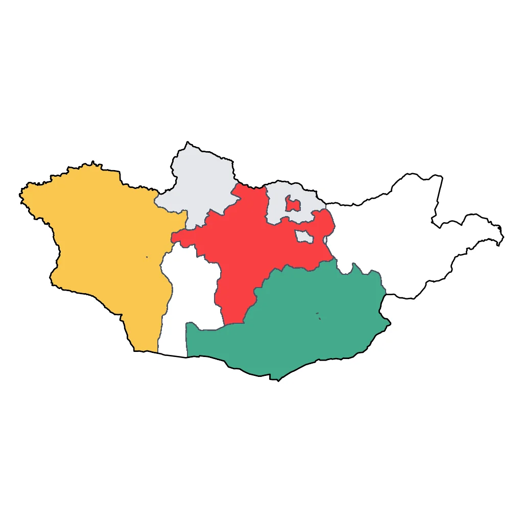 Map showing regions suitable for Road Trips & Scenic in Mongolia. Overall suitability: very_good.