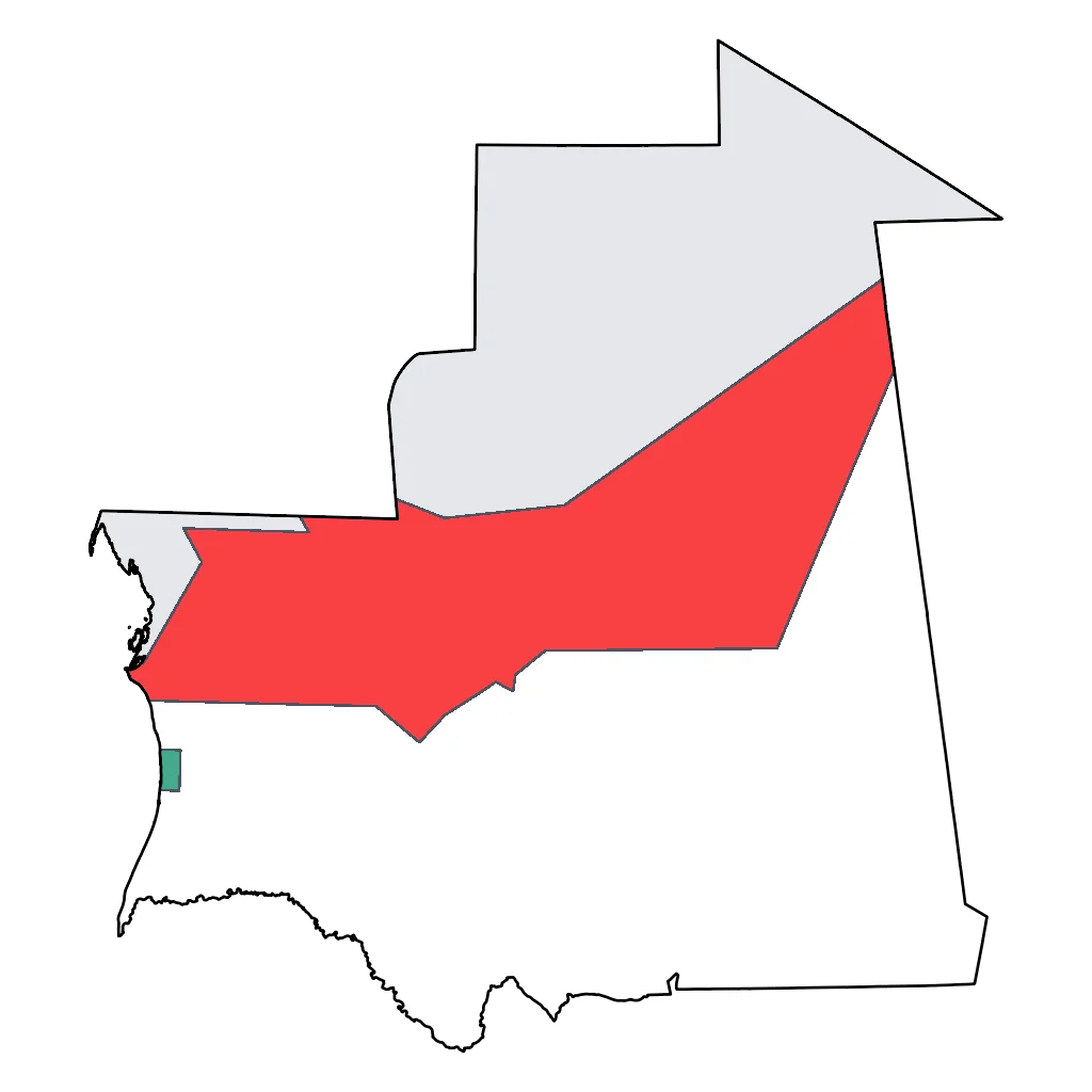 Map showing regions suitable for City & Cultural in Mauritania. Overall suitability: very_good.