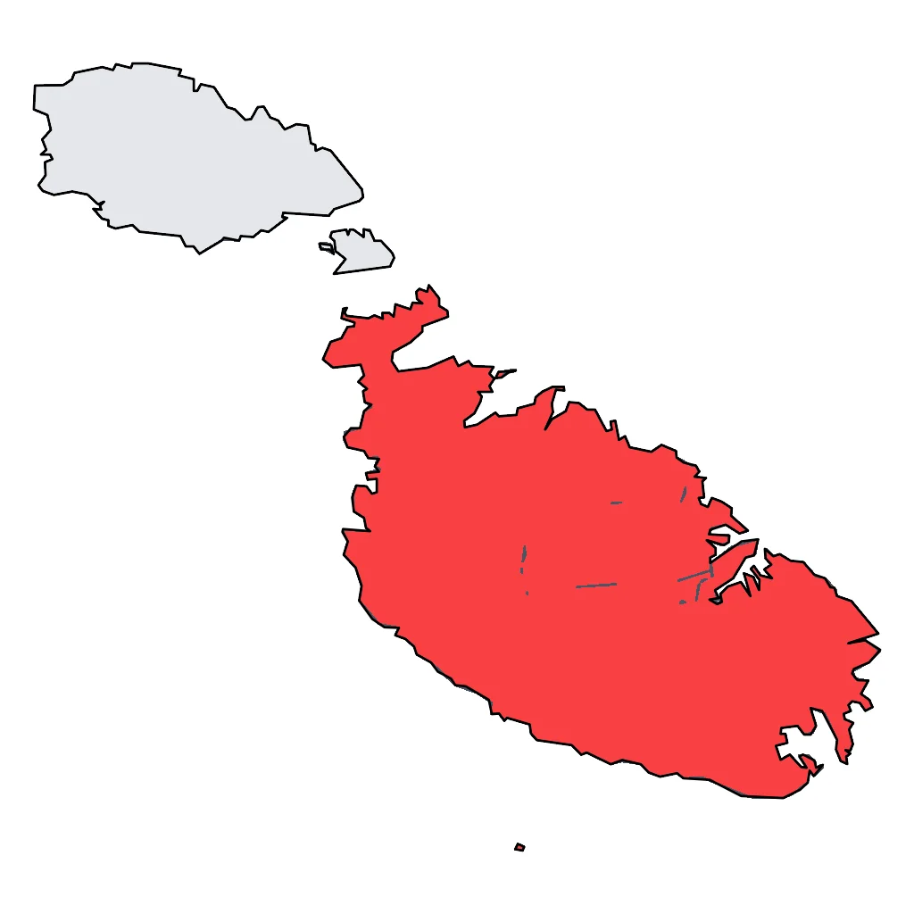 Map showing regions suitable for Road Trips & Scenic in Malta. Overall suitability: good.
